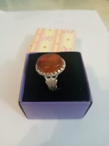 انگشتر نقره 925 سنگ عقیق نارنجی تراش دامله