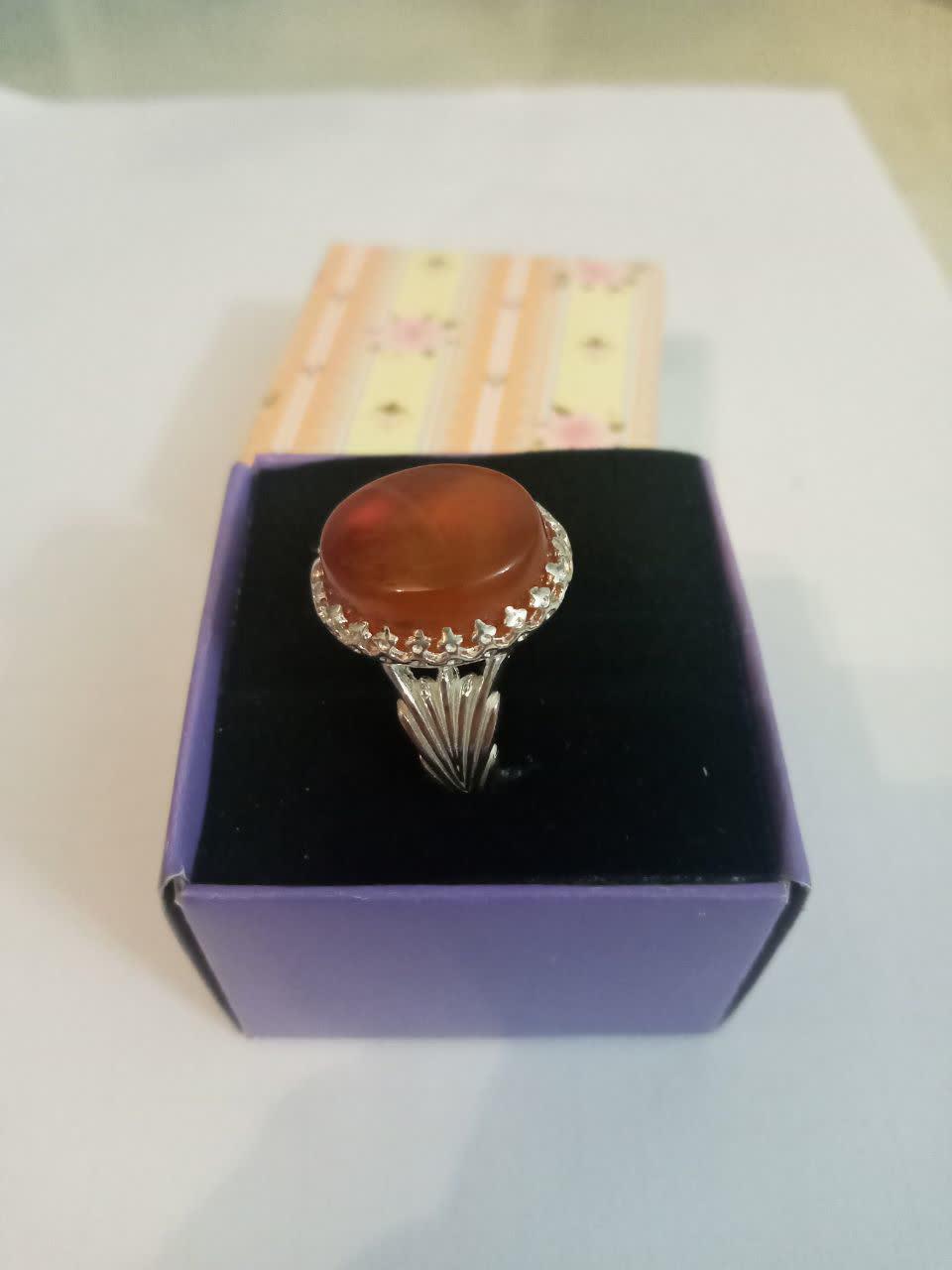 انگشتر نقره 925 سنگ عقیق نارنجی تراش دامله