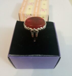انگشتر نقره 925 عقیق قرمز تراش دامله